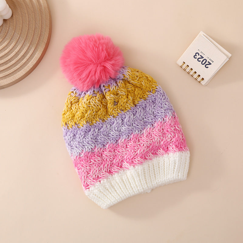 Wholesale Children's Winter Hats Plus Velvet Color Matching Beanie Ear Protection Hats