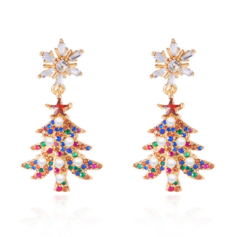 Wholesale Colorful rhinestone snowflake Christmas tree earrings