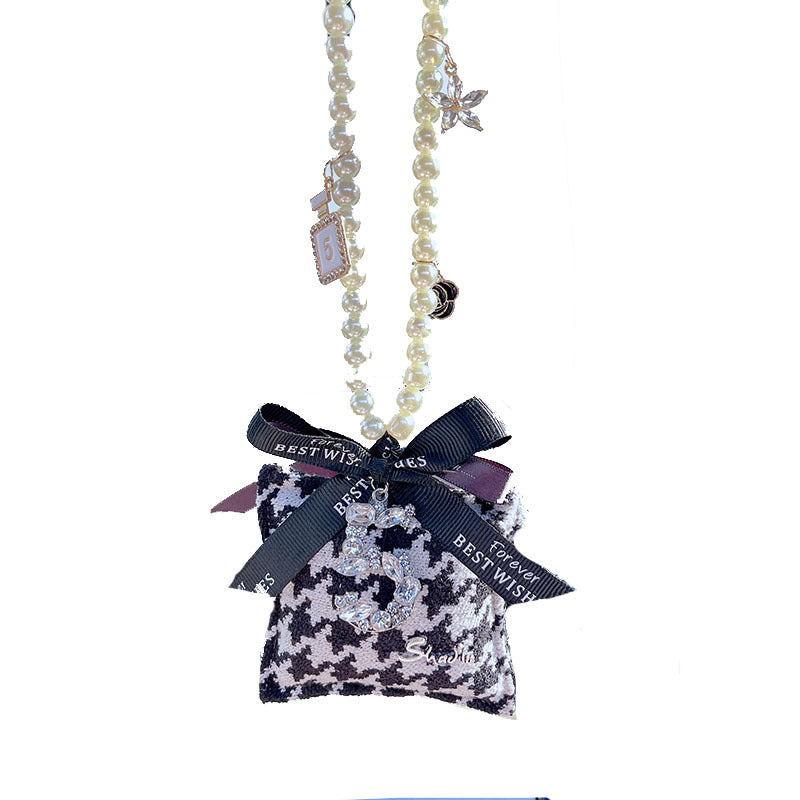 Wholesale Black and White Houndstooth Pearl Chain Fabric Car Accessories