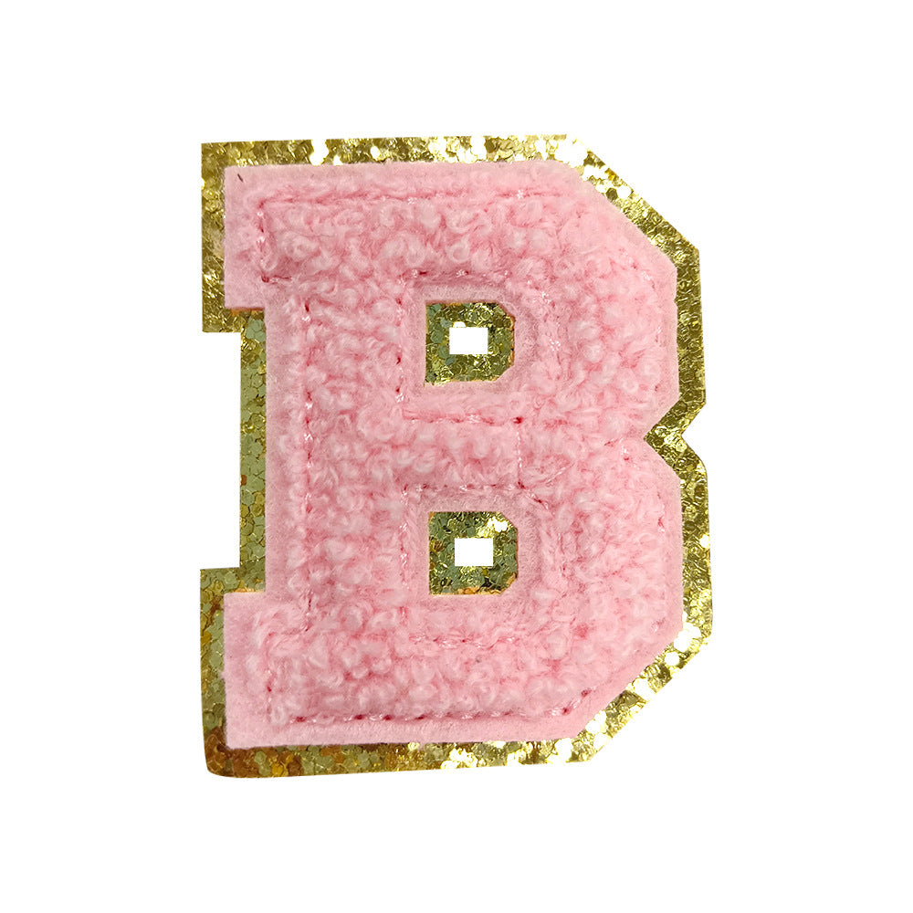 Wholesale Towel Embroidered Self Adhesive Letter Patches A Z Gold Glitter Double Layer Chic DIY Coat Accessory