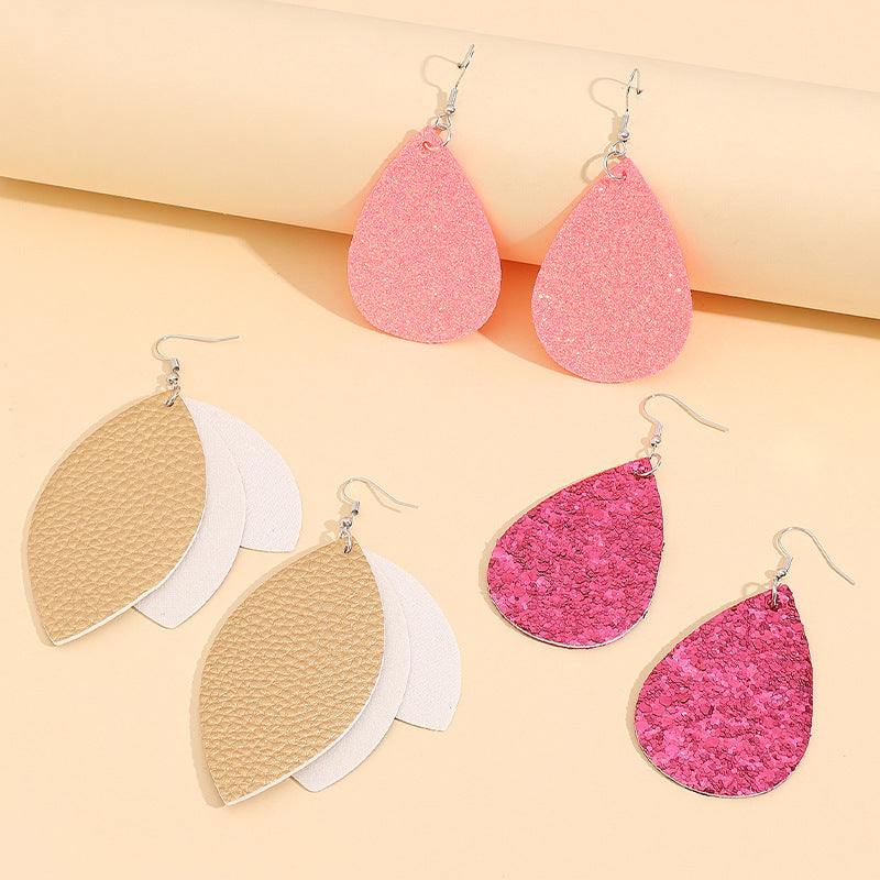 Wholesale Sequined teardrop leopard print earring set
