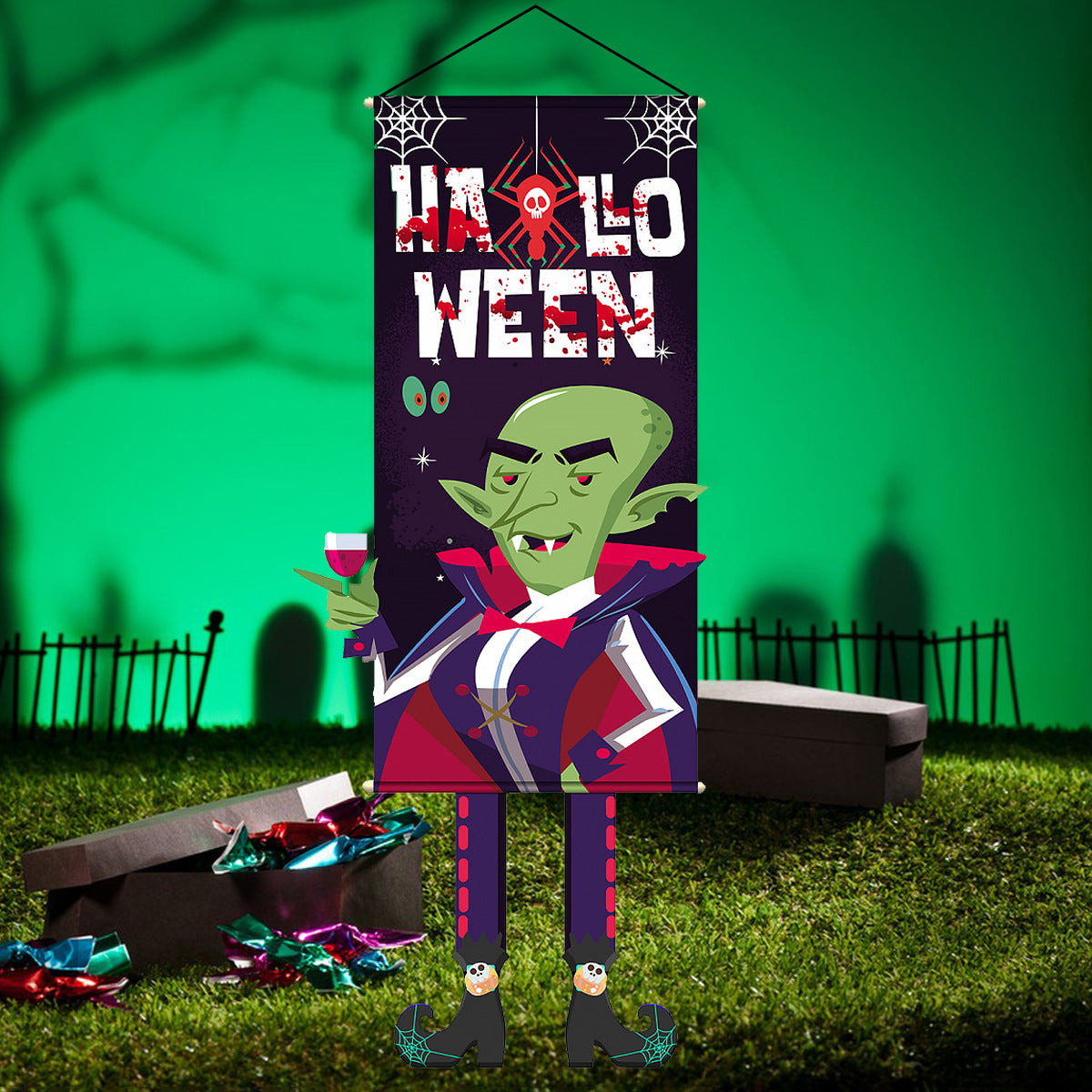 Wholesale Halloween Long Legs Dangling Elf White Ghost Hanging Flag Garden Non-woven Outdoor Banner