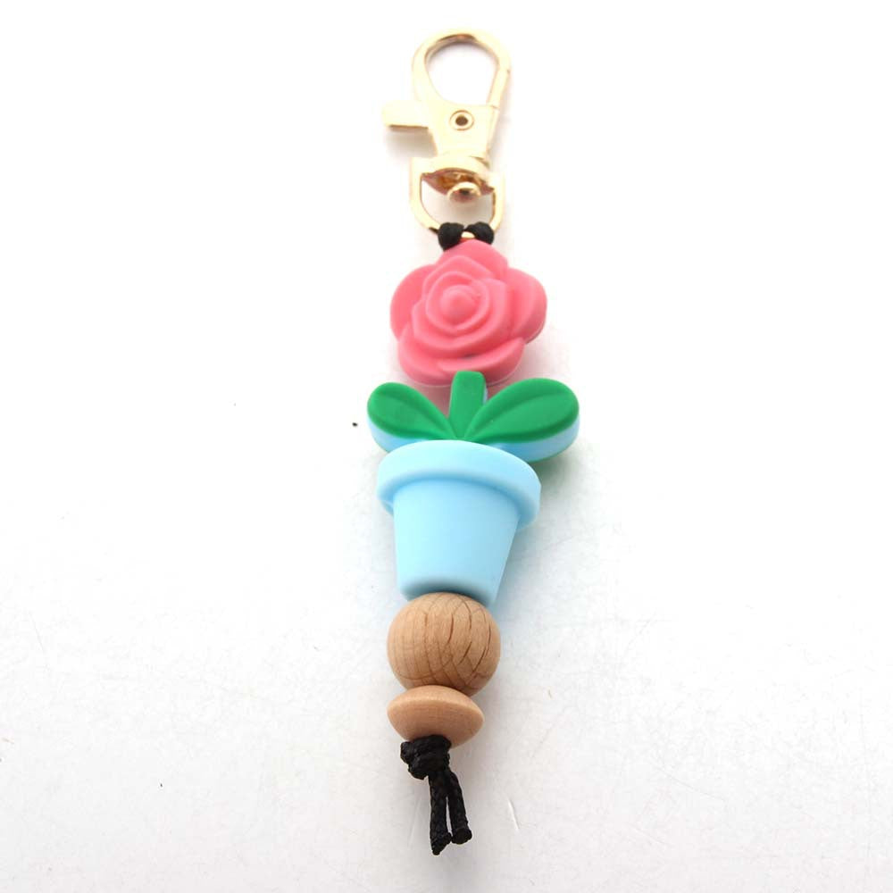 Wholesale Flower Pot Silicone Bead Keychain