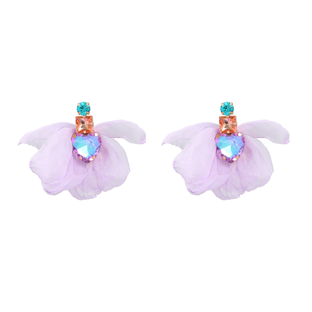 Wholesale Colored Diamond Fabric Floral Bohemian Ethnic Style Earrings