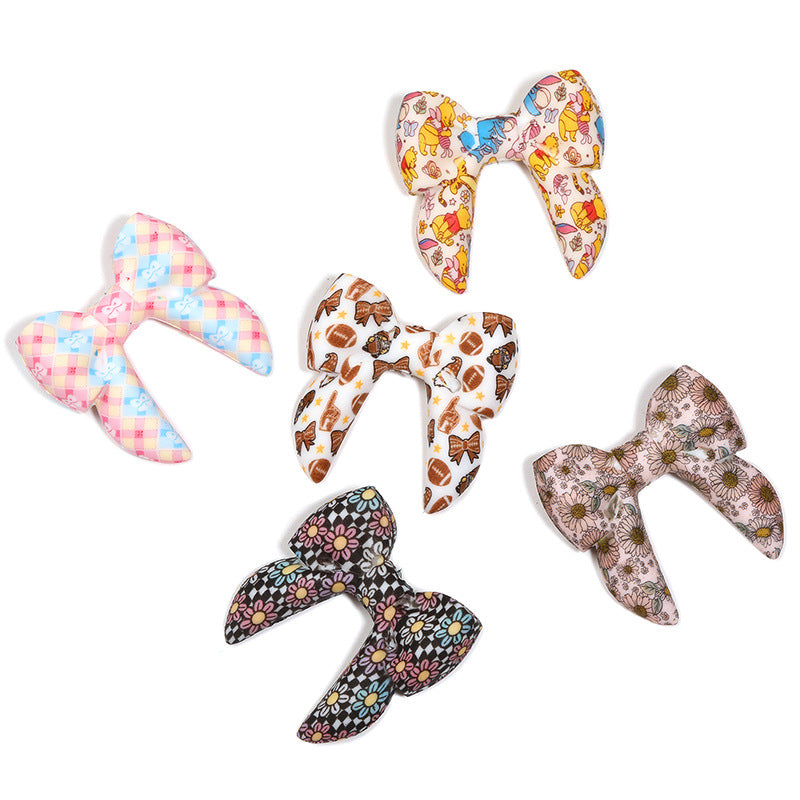 Wholesale 10pcs DIY 3D silicone printed bow tie with through-hole design and focal beads