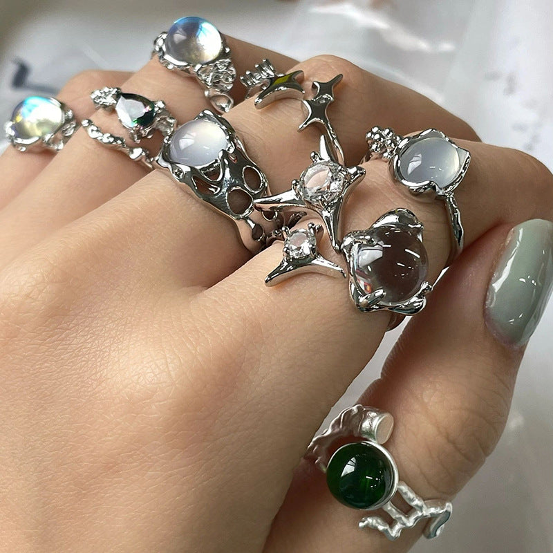 Wholesale Silver Inlaid Moonstone Geometric Open Ring