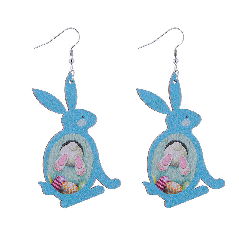 Wholesale Easter Bunny Flower Basket Printed Egg Wooden Earrings