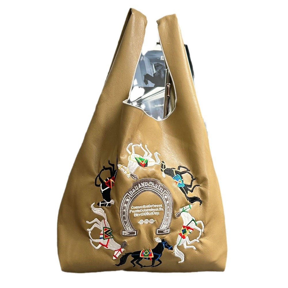 Wholesale Winter Leather Embroidered Shopping Bag Shoulder Bag