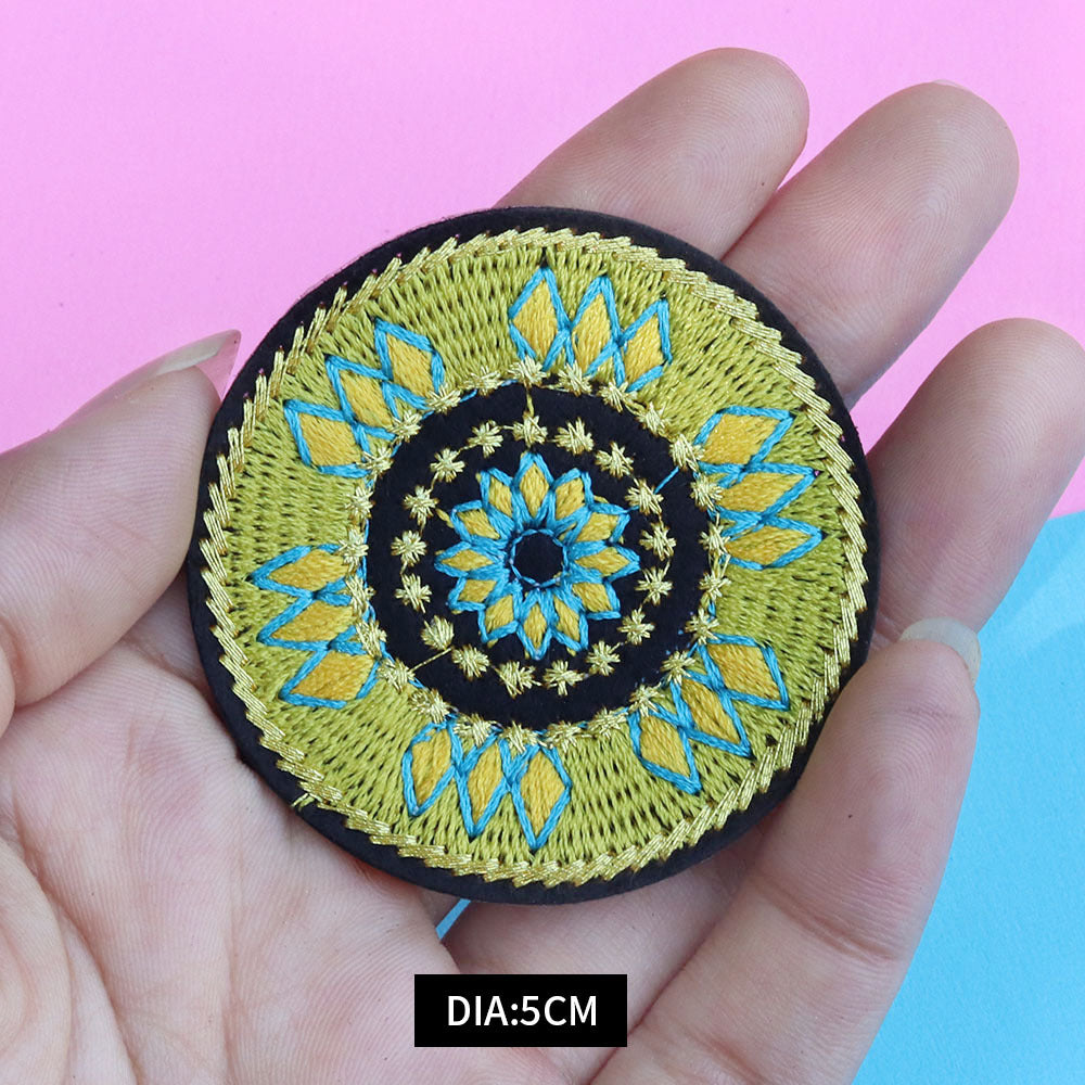 Wholesale 5cm ethnic style round floral embroidery sequins mixed with gold thread patch