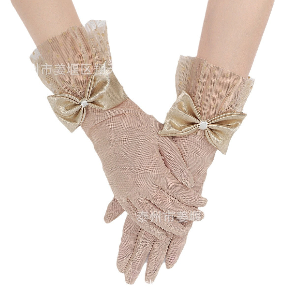 Wholesale Polka dot mesh black lace bow gloves