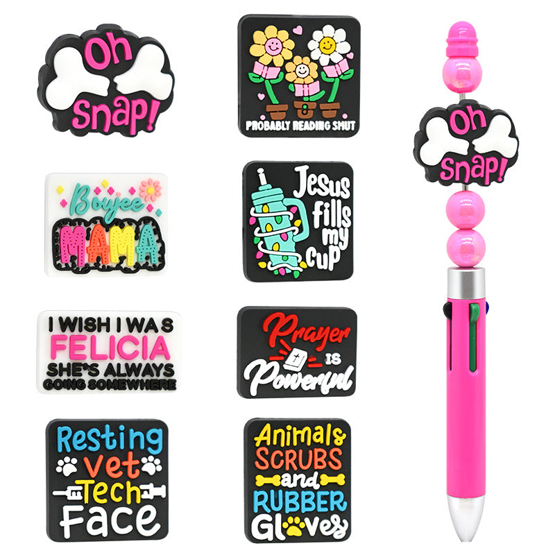 Wholesale Random 100pcs Creative phrases beaded English slogan rubber beads