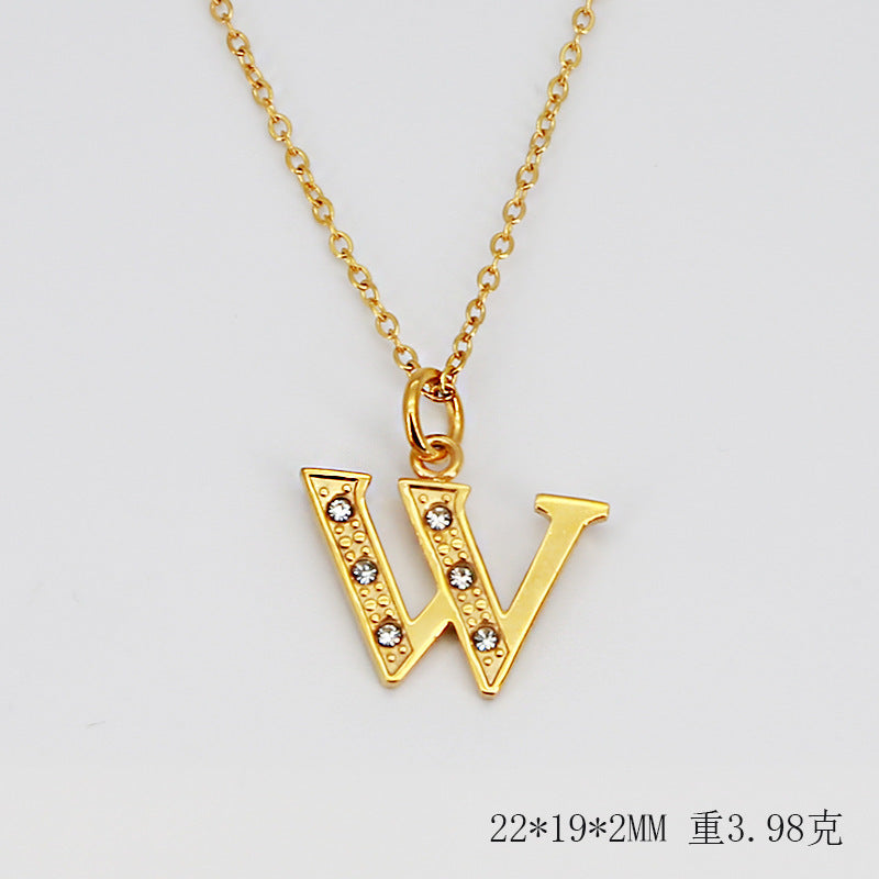 Wholesale Titanium Steel Diamond Letter Necklace Clavicle Chain