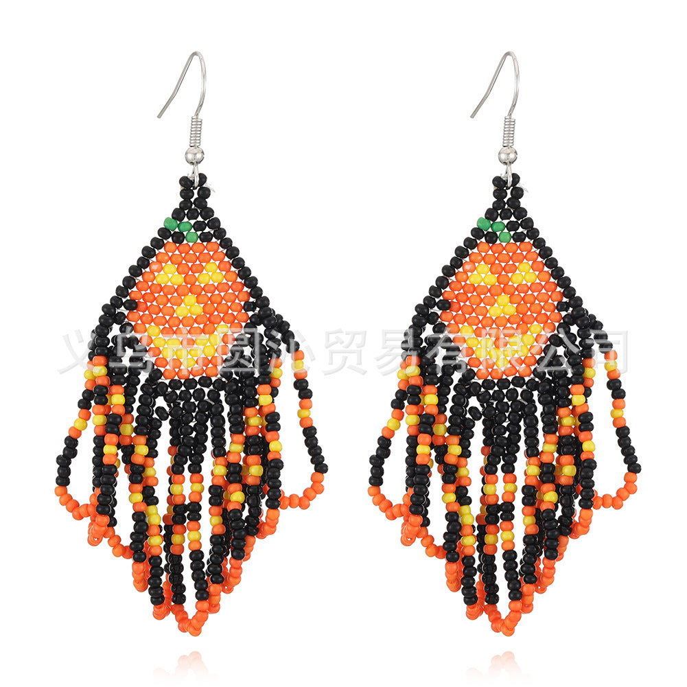 Wholesale Halloween Creative Skull Ghost Handmade Rice Bead Tassel Earrings