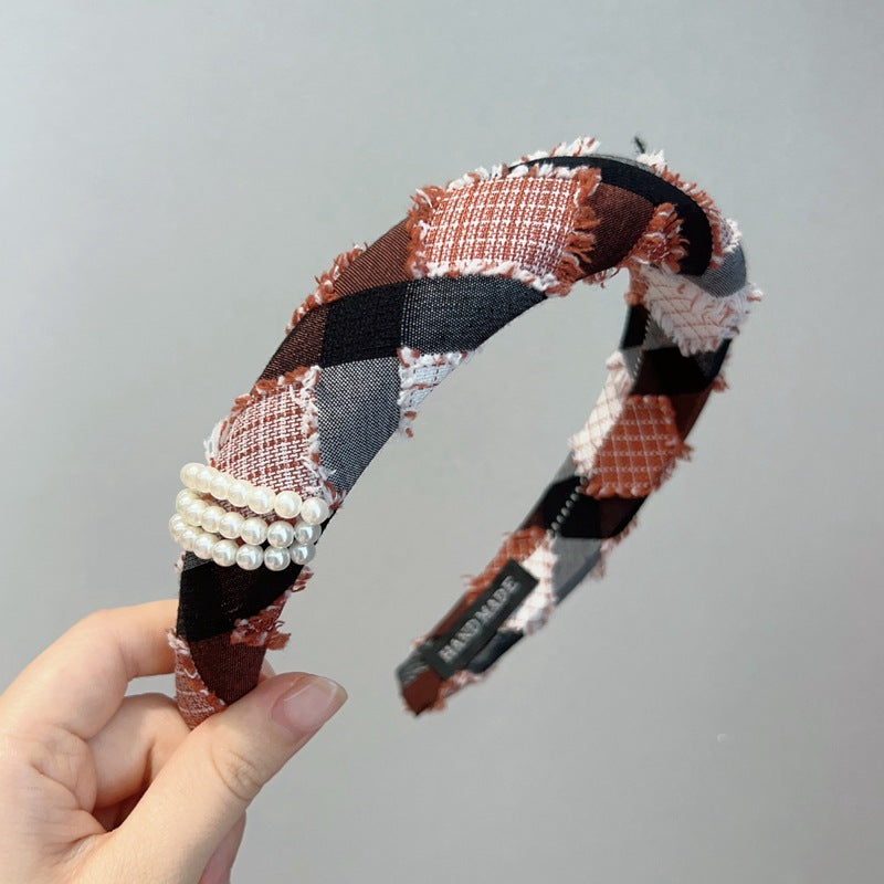 Wholesale Simple retro pearl denim forest style elegant outing hair pressing headband hairpin for women