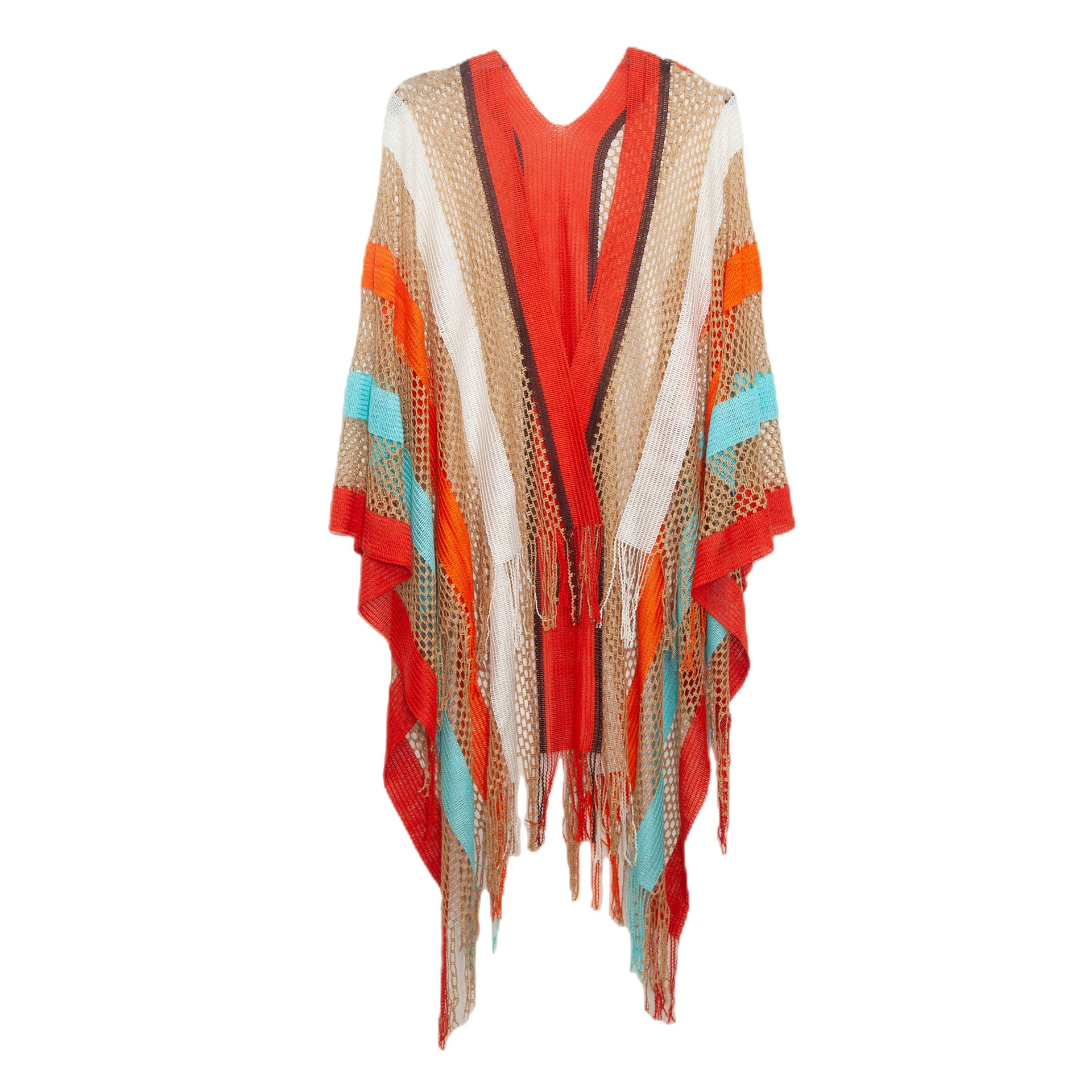 Wholesale Ladies Travel Ethnic Wind Rainbow Stripes Summer Sunscreen Thin Hollow Shawl