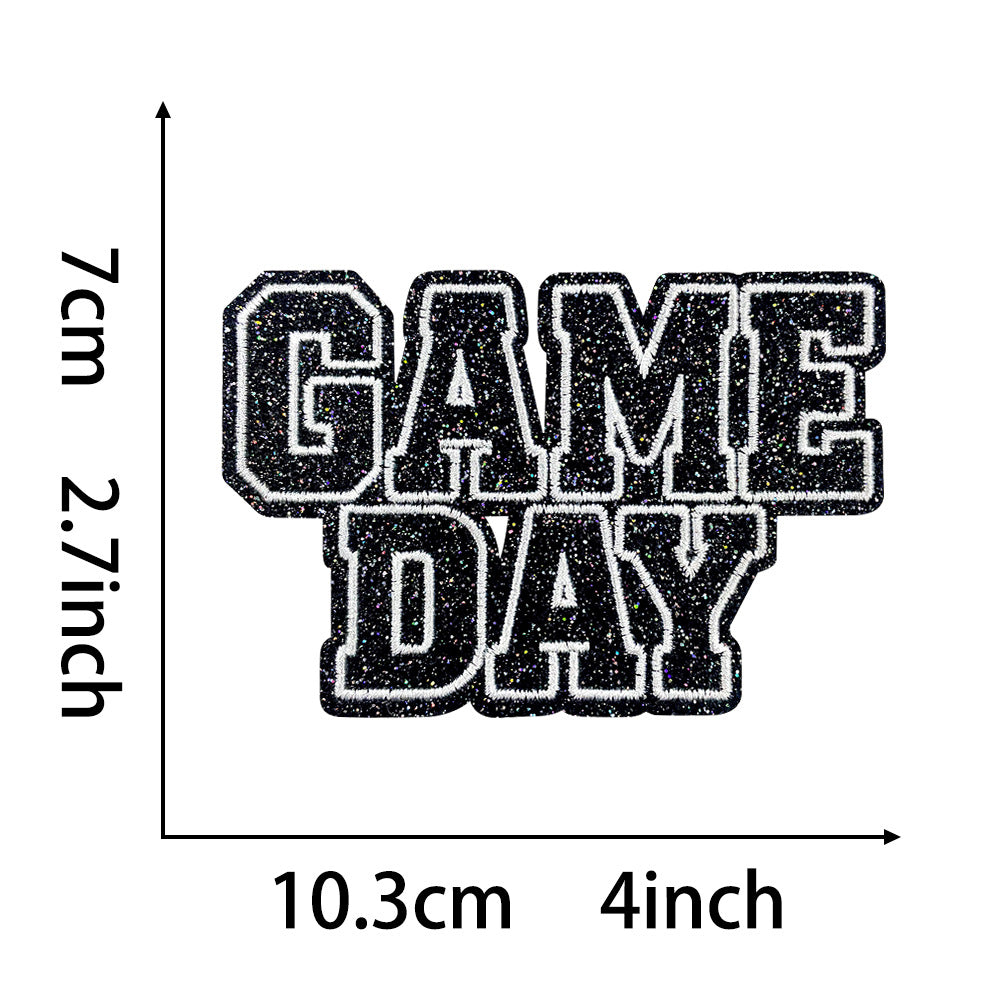 Wholesale Polyester Embroidered Patches Gameday Letter Design Iron On Applique For Shoes Hats