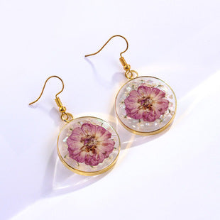 Wholesale 6pcs Forget-me-not Dried Flower Fashion Resin Water Drop Earrings