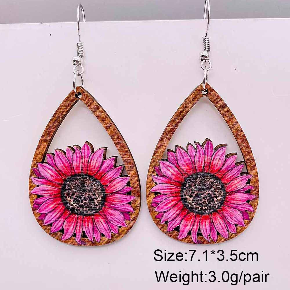 Wholesale Valentine's Day Cow Pink Love Truck Cross Wooden Earrings