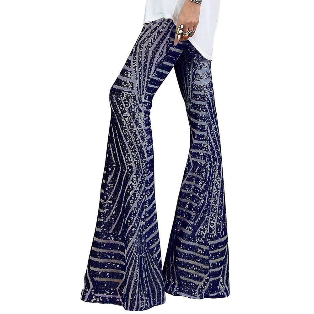 Wholesale Polyester Sequin Casual Pants Wide Leg Pants Loose High Waisted Long Pants