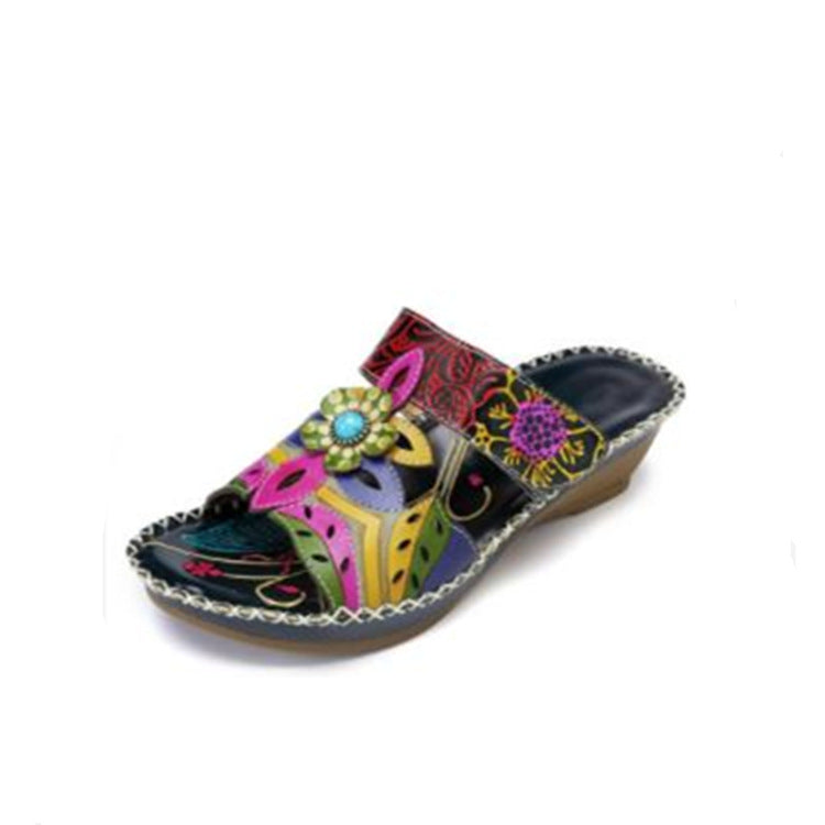 Wholesale Ethnic Style Summer Color Matching Wedge Heel Totem Sandals