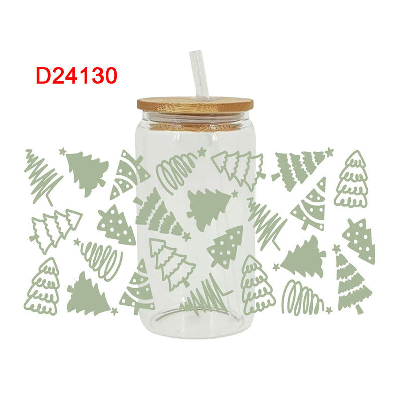 Wholesale Leaves Flowers Christmas Tree 16oz Cup UV DTF Wraps