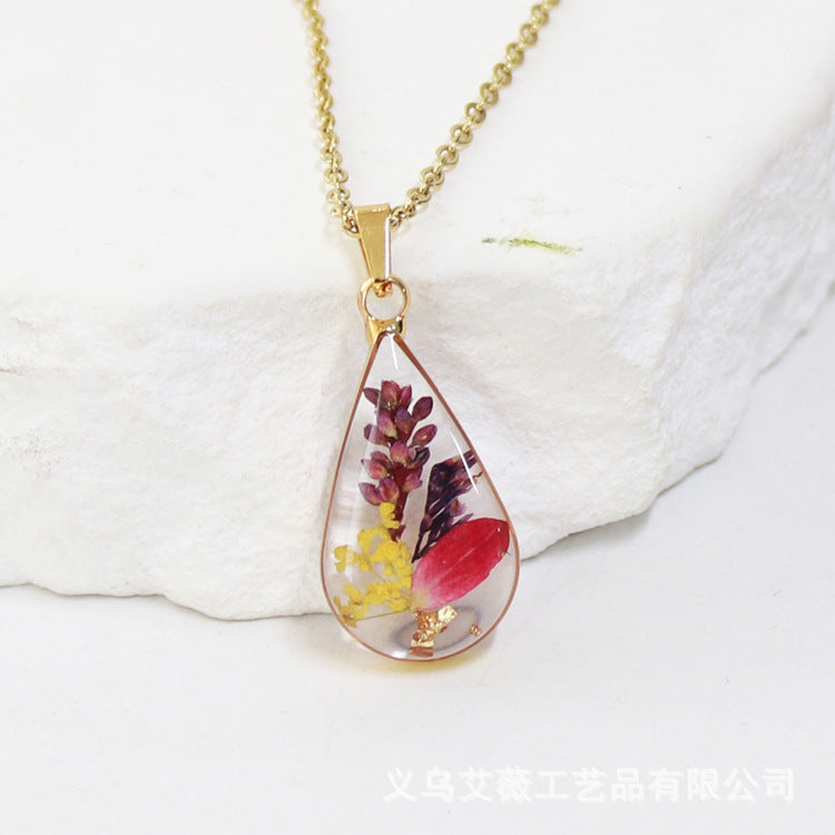Wholesale 6pcs Teardrop-shaped Real Flower Fashion Necklace