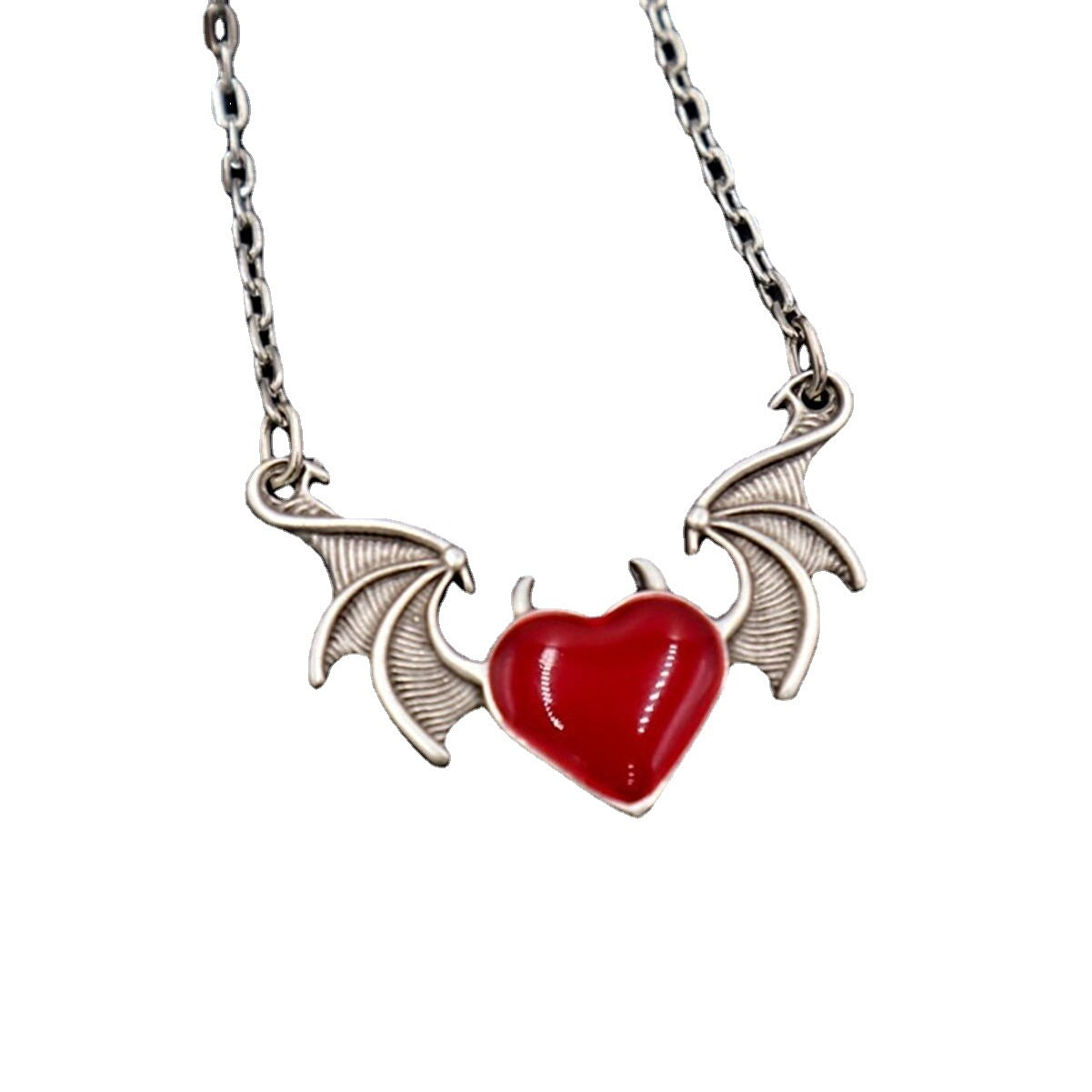 Wholesale Drop Oil Peach Heart Devil Wings Pendant Alloy Necklaces
