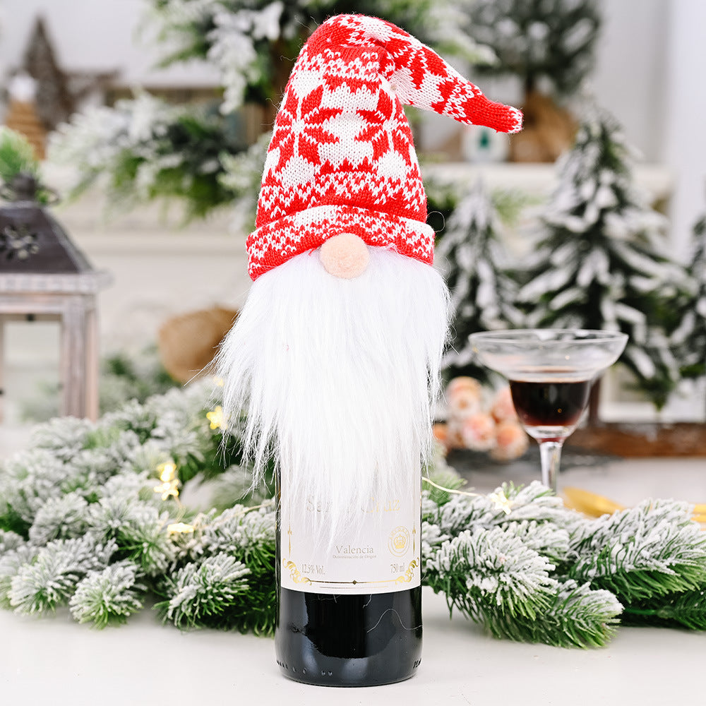Wholesale Christmas Decoration Supplies Knitted Hat Forest Man Acrylic Wine Cover