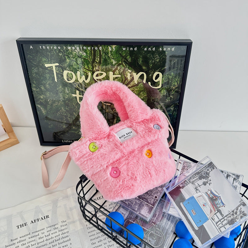 Wholesale Colored Plush Bags Bucket Bags Children's Crossbody Bags