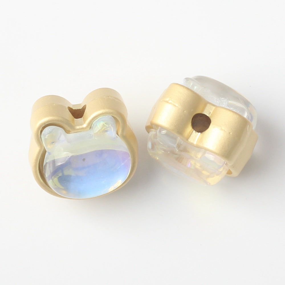 Wholesale Alloy Bear Zircon Inlaid Double-sided Loose Bead String with Separated Beads