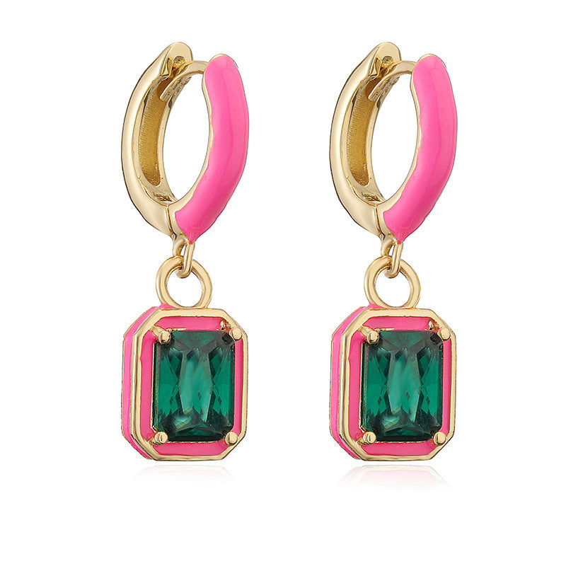 Wholesale Oil Drops with Colored Diamond Square Earrings