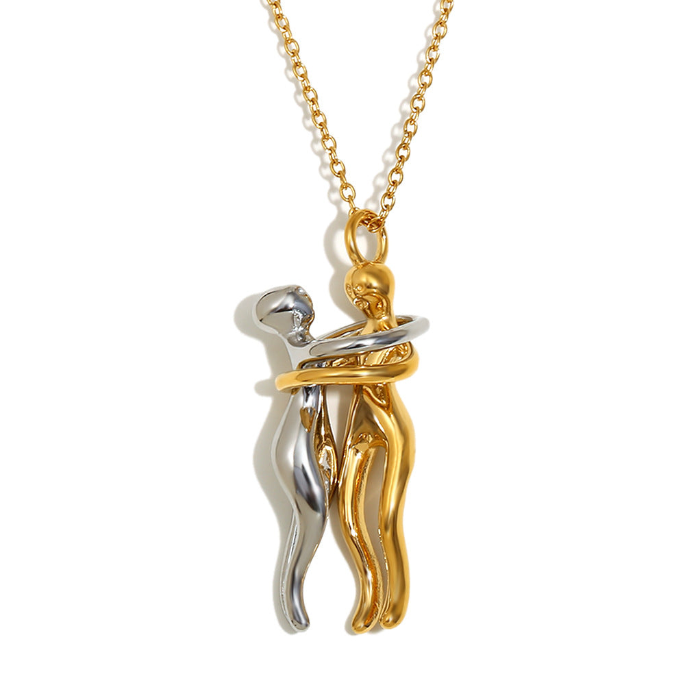 Wholesale Stainless Steel Lovers Embrace Two-Tone Necklace