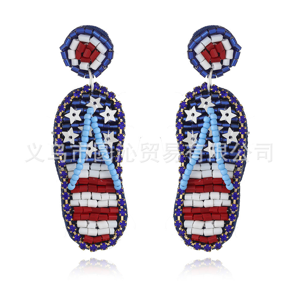 Wholesale American Independence Day Flag Rice Beads Earrings