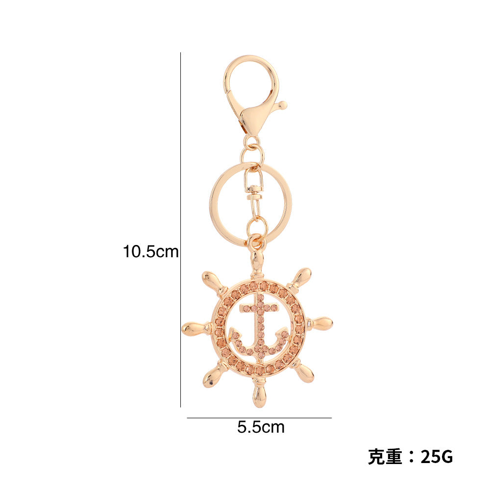 Wholesale Colored rudder  anchor  rhinestone Metal Keychain