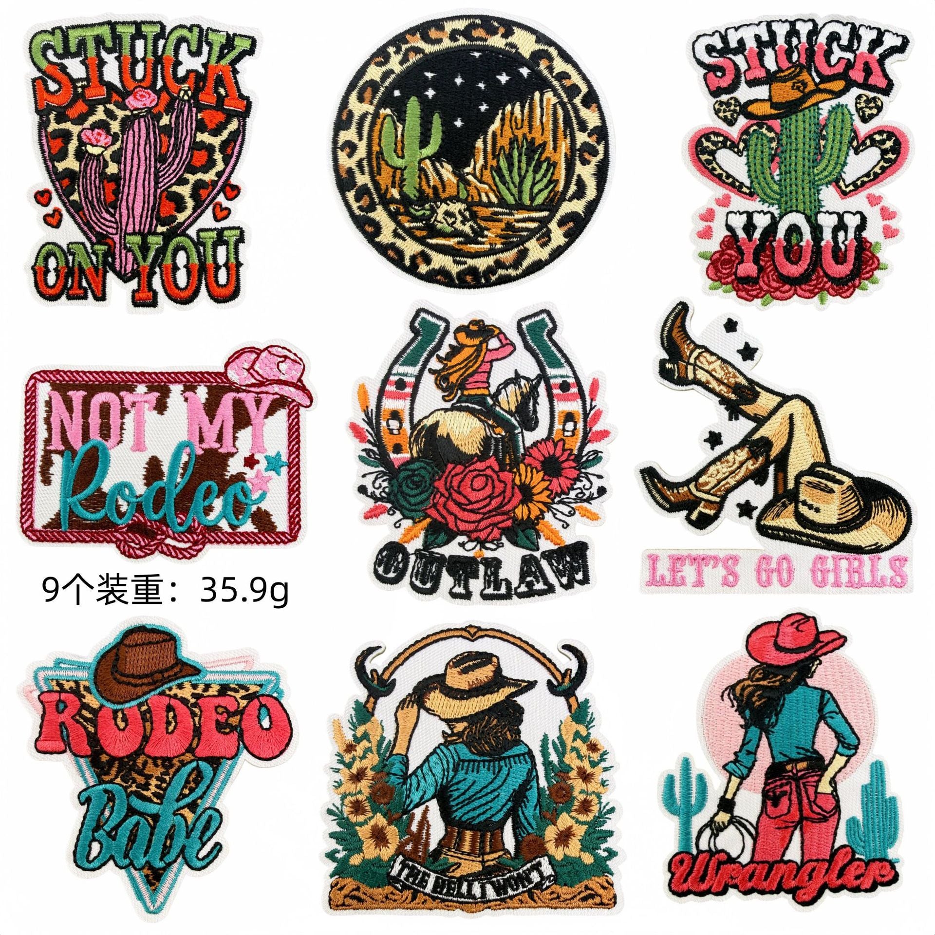 Wholesale Chic Cowgirl Western Embroidered Patch Set 18Pc Leopard Cactus Design Sew On Badge Craft Supply
