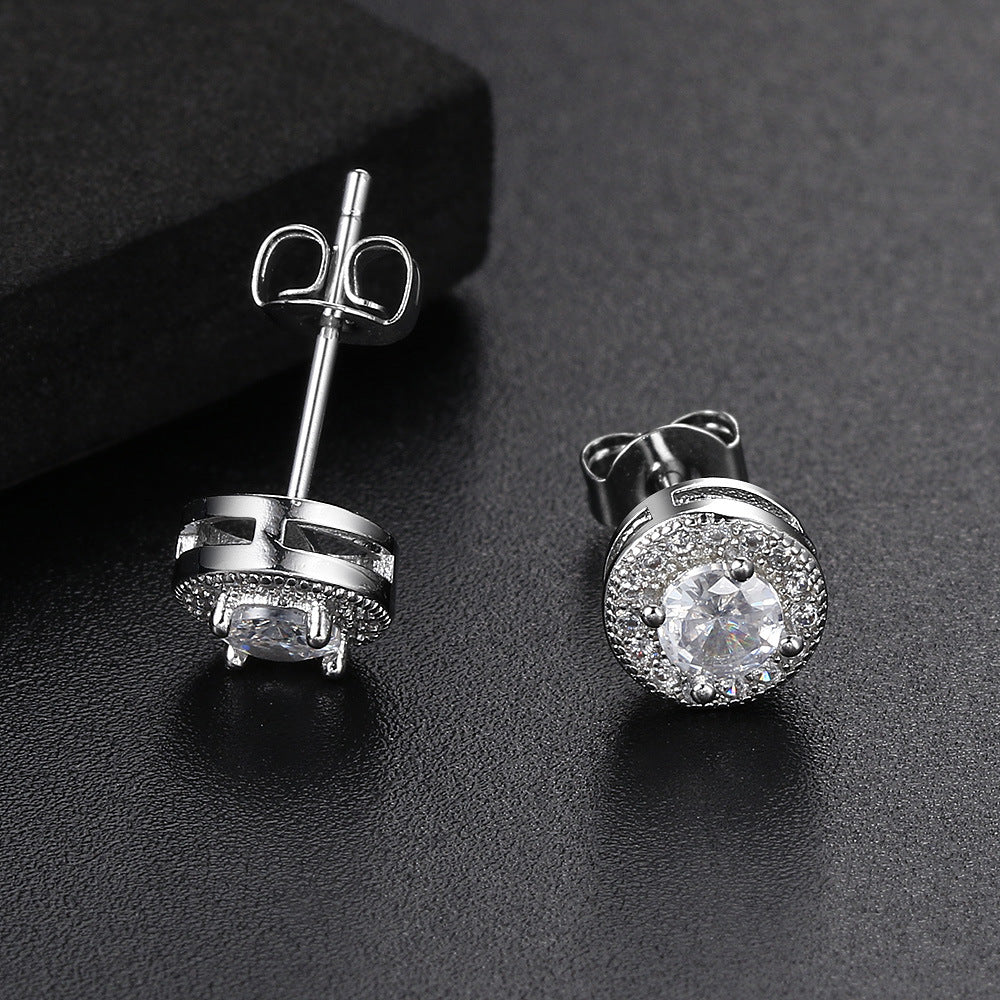 Wholesale Round Full Diamond Hip Hop Zircon Earrings
