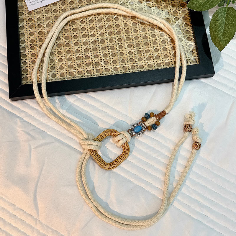 Wholesale Women's Versatile Dress Accessories Waist Rope Bohemian Braided Hemp Rope Waist Chain Thin Belt