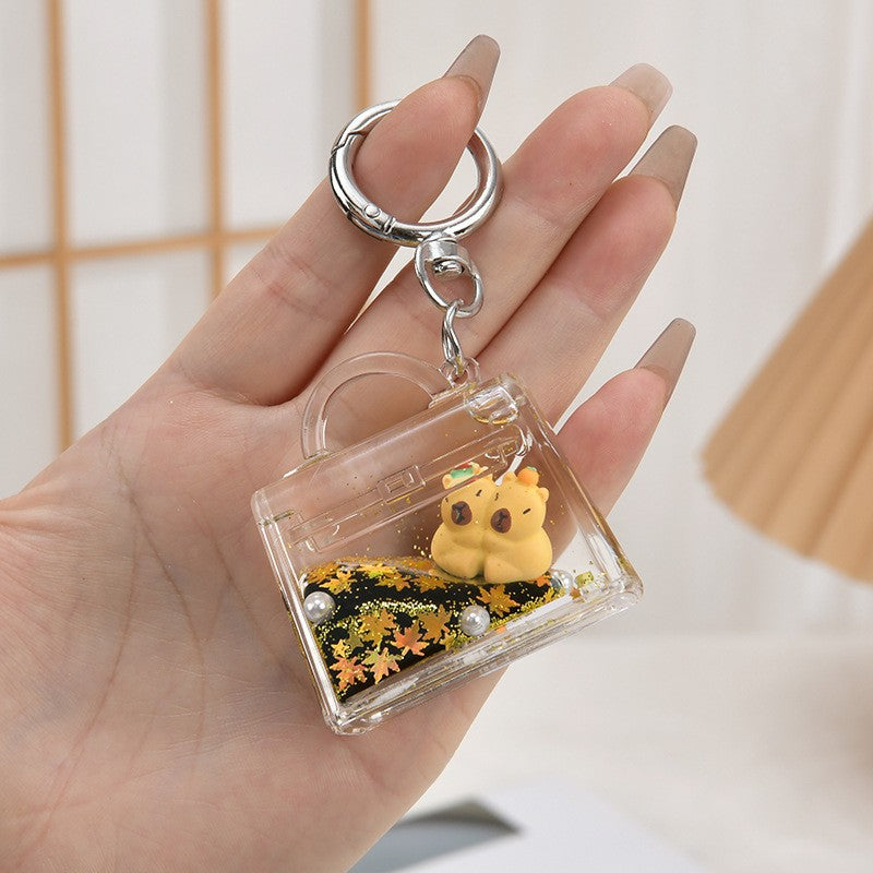 Wholesale Acrylic oil-filled capybara keychain