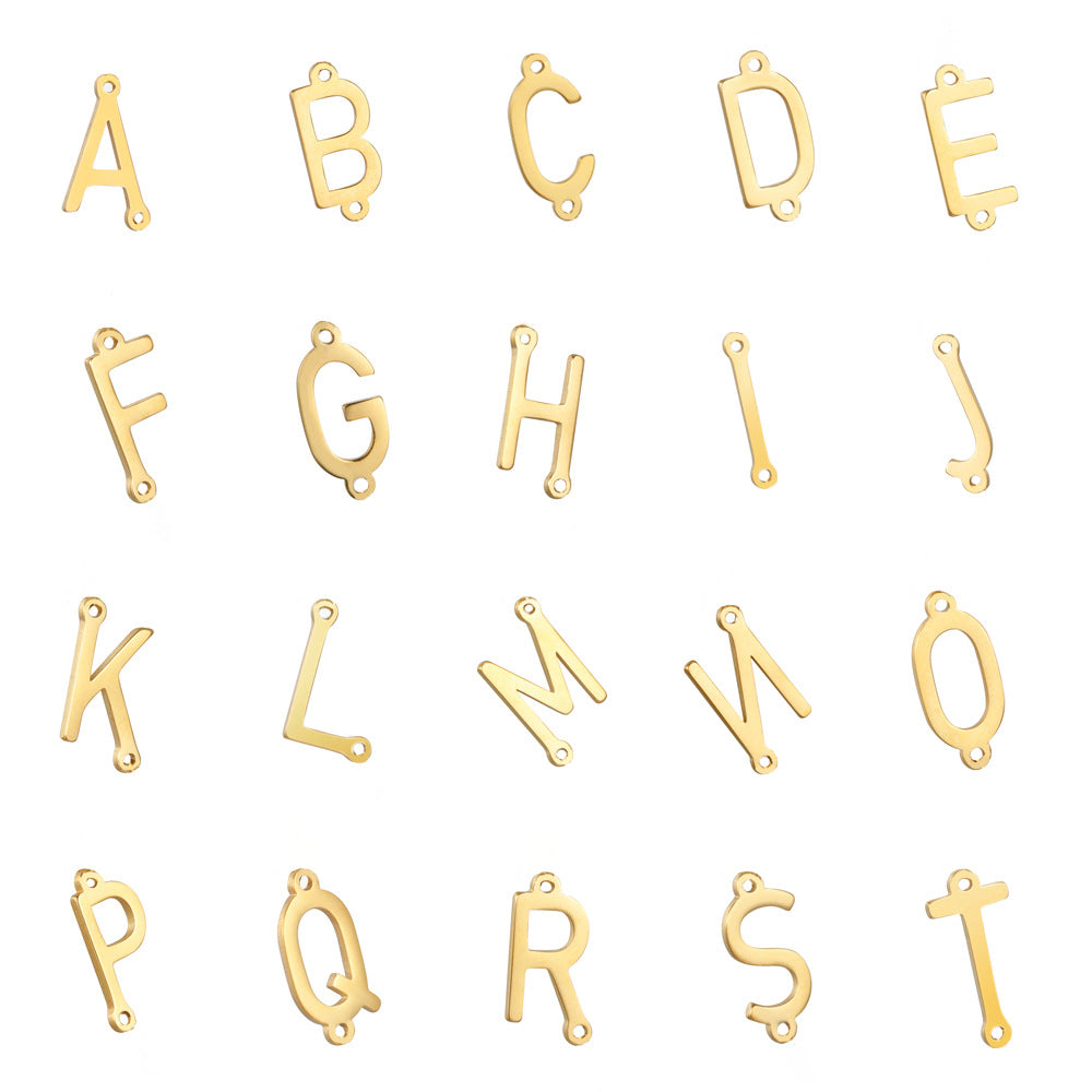 Wholesale 26 Alphabet Gold Up and Down Hole Stainless Steel Necklace