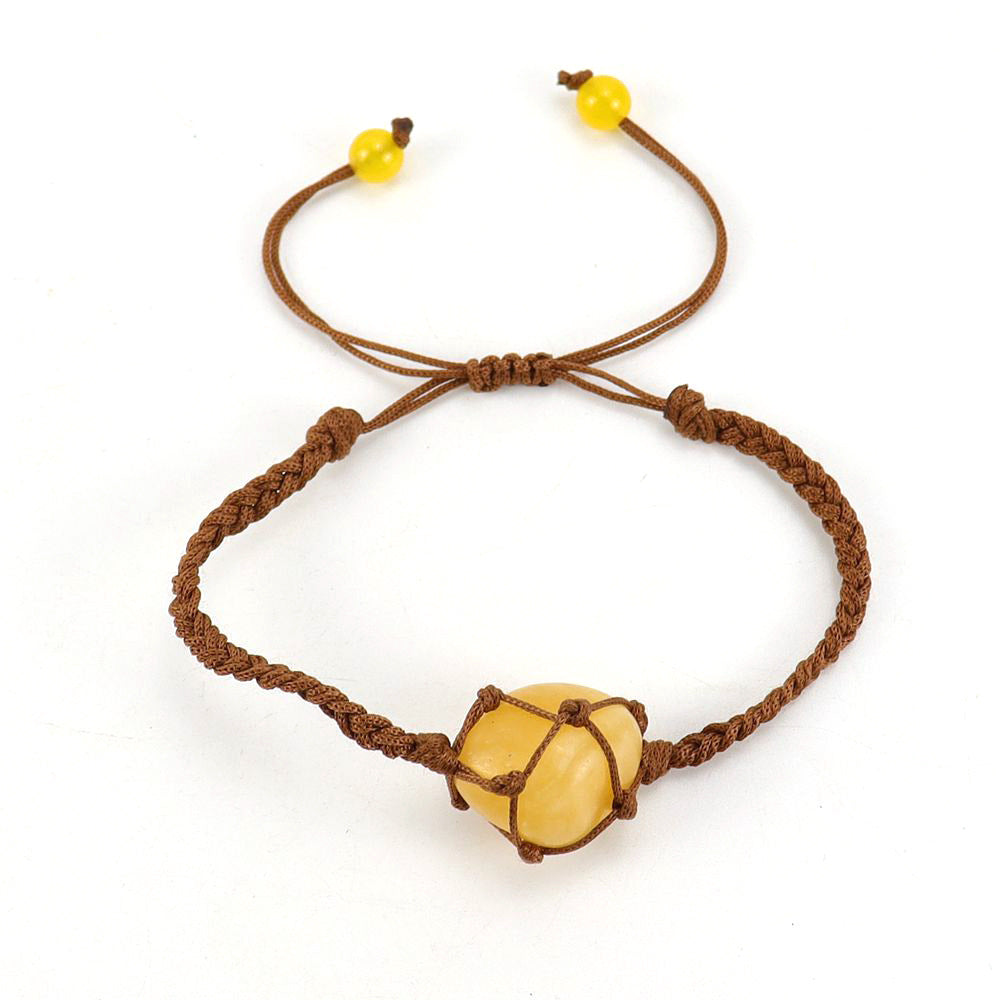 Wholesale Hand-woven Brown Jade Line Crystal Amethyst Stone Net Pocket Adjustable Bracelet