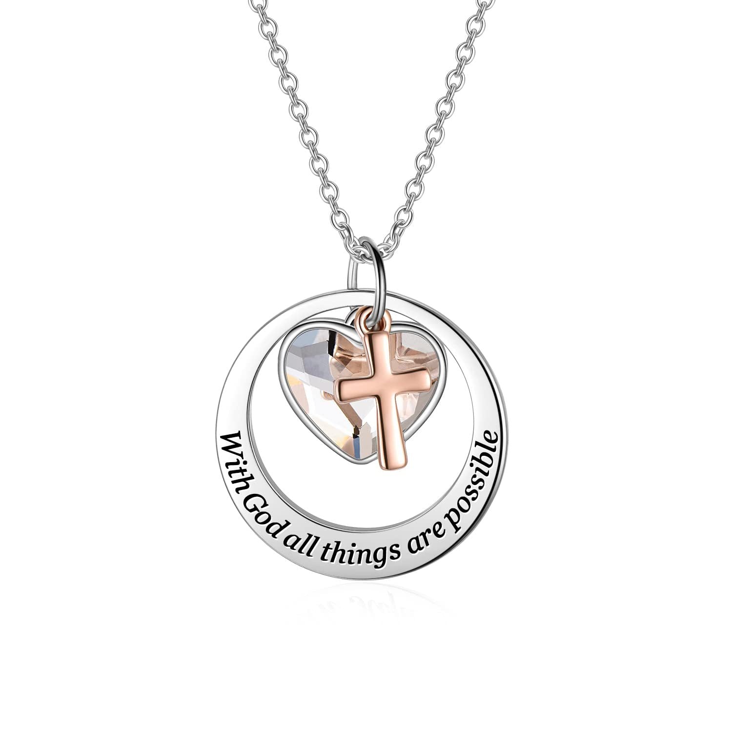 Wholesale Two tone silver rose gold faith cross stainless steel necklace