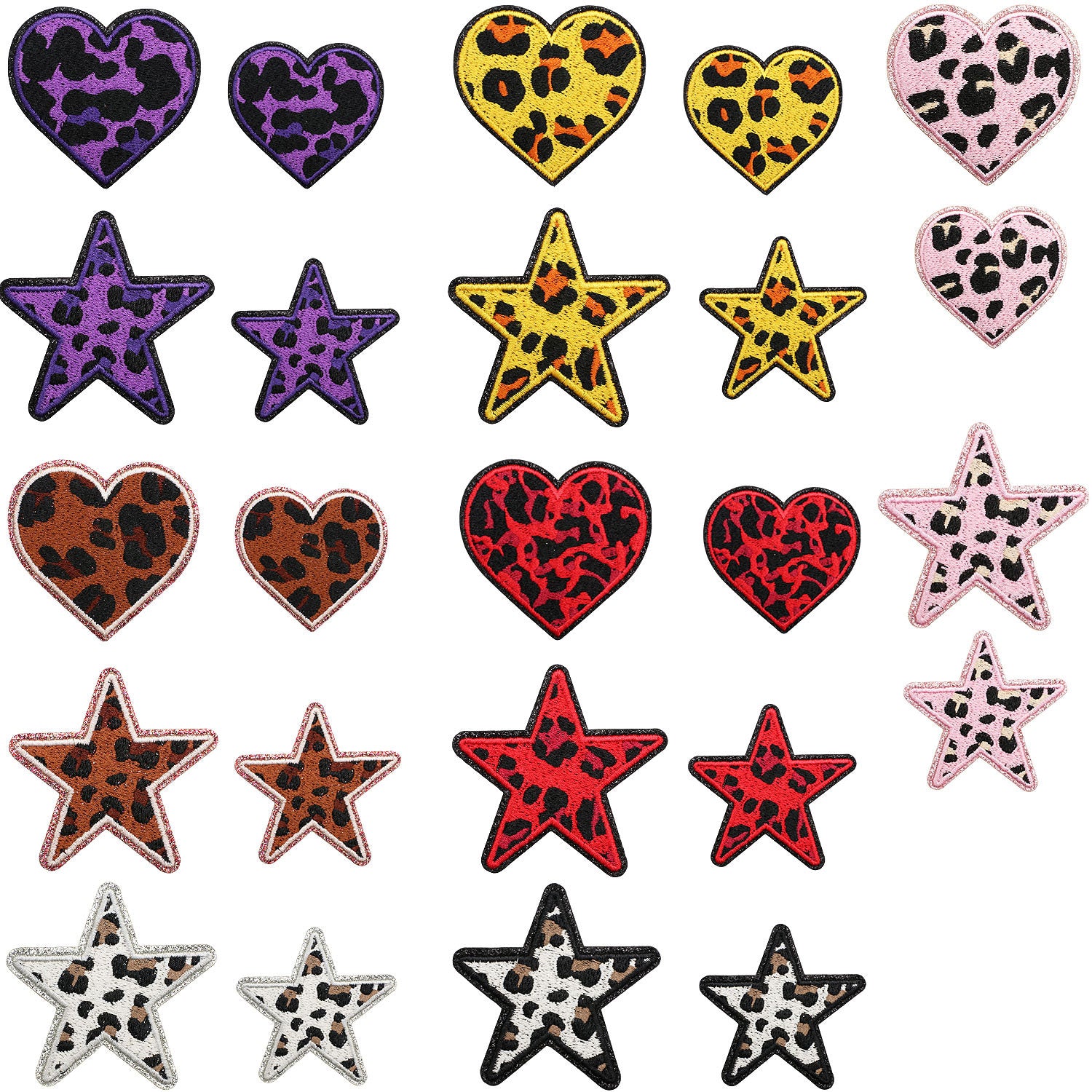 Wholesale Leopard Print Glitter Star Embroidered Patch Polyester Applique For Clothing Bags DIY