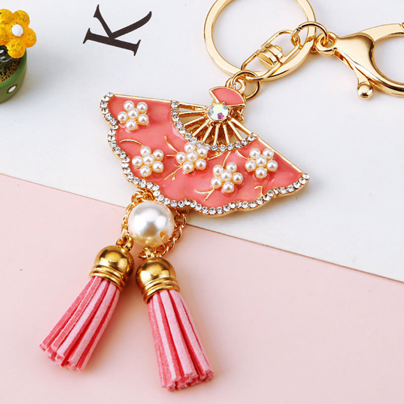 Wholesale Pink Four Leaf Clover Love Lock Keychain Rhinestone Inlaid Metal Car Key Ring Fashion Accessory Gift