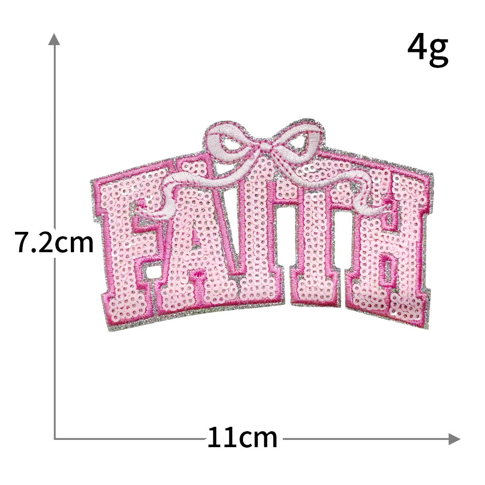 Wholesale Rayon Polyester Sequined Letter Patch Pink With Gold Silver Trim Stylish Decorative Embroidered Applique For Bags Coats Hats Resale