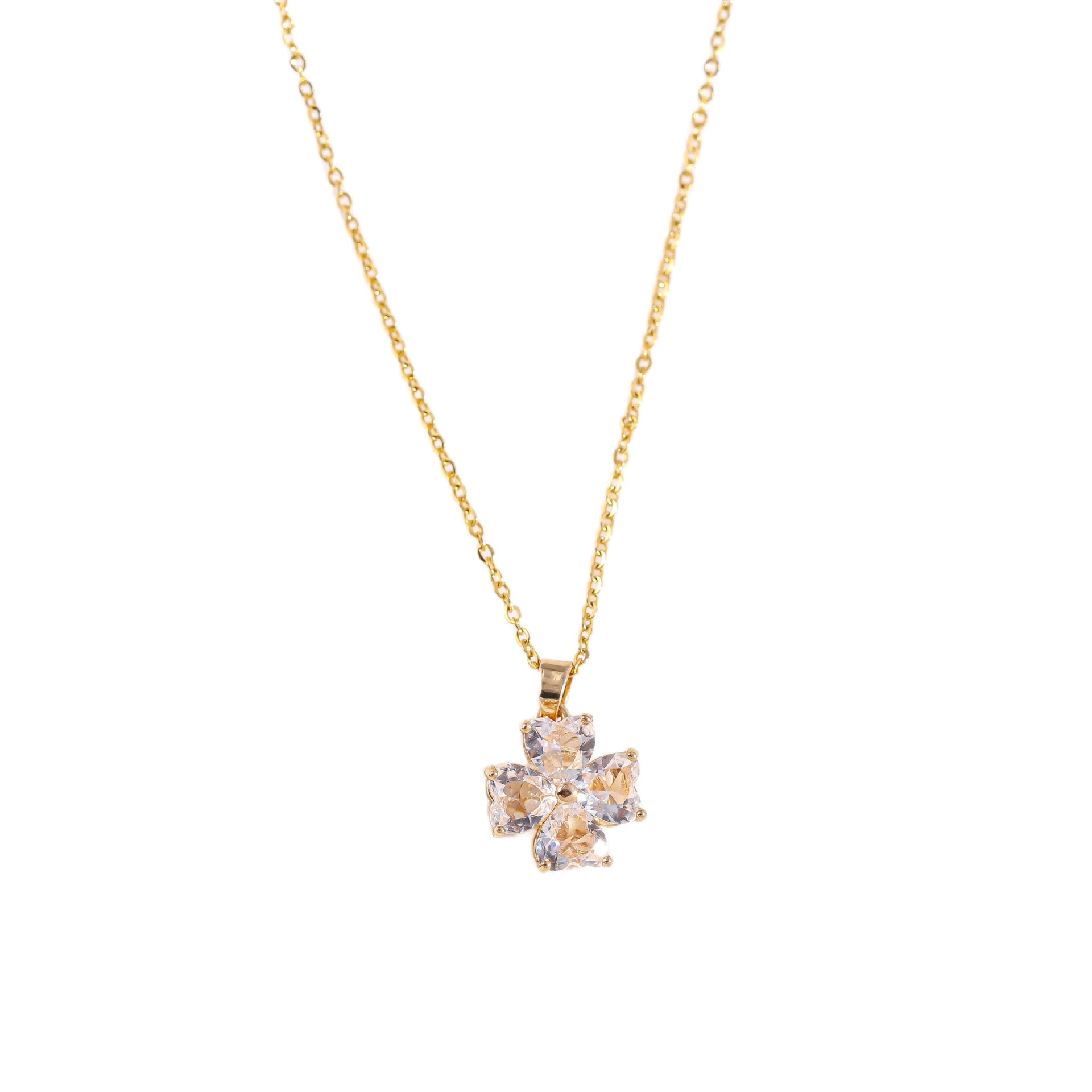 Wholesale diamond rotating lucky four-leaf clover inlaid with colorful zircon titanium steel clavicle chain