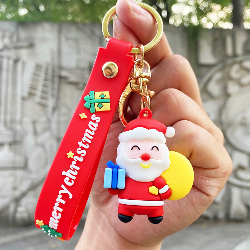 Manejo de nieve de goma suave al por mayor Christmas Santa Claus Keychain