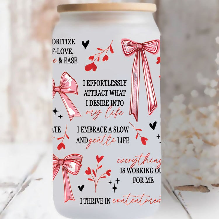 Wholesale Rainbow Bow Letter  16oz Cup UV DTF Wraps