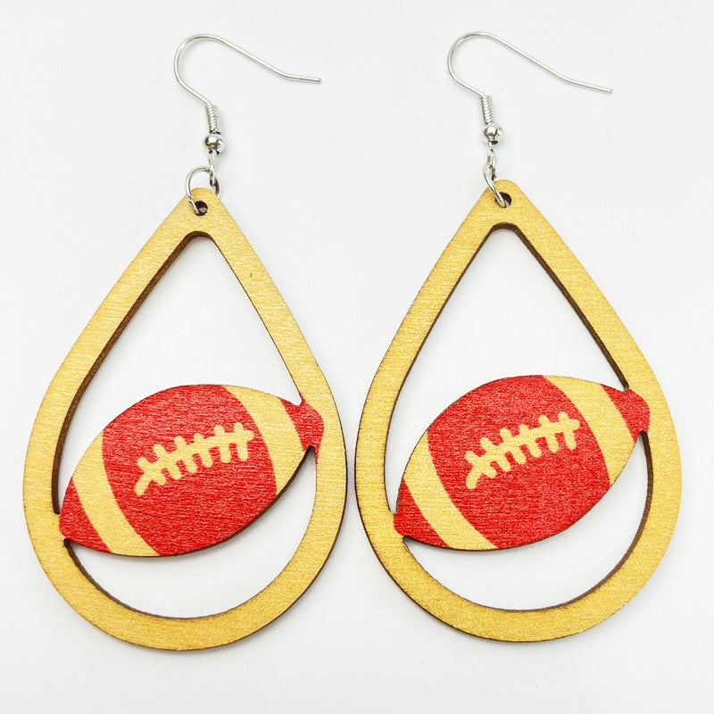 Wholesale 2 Pair/Pack Sports Wooden Football Teardrop Shape Simple Cheerleading Retro Casual Earrings