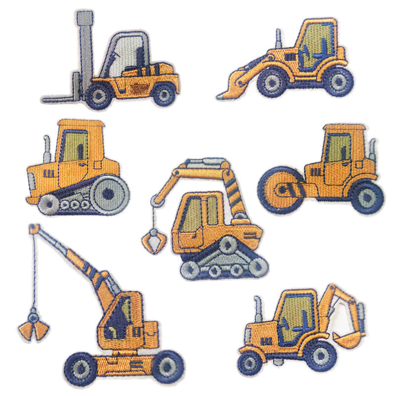 Wholesale Excavator Cartoon Embroidered Patch Polyester Iron On Sewing Craft Clothing Decoration Boutique Resale Accessory