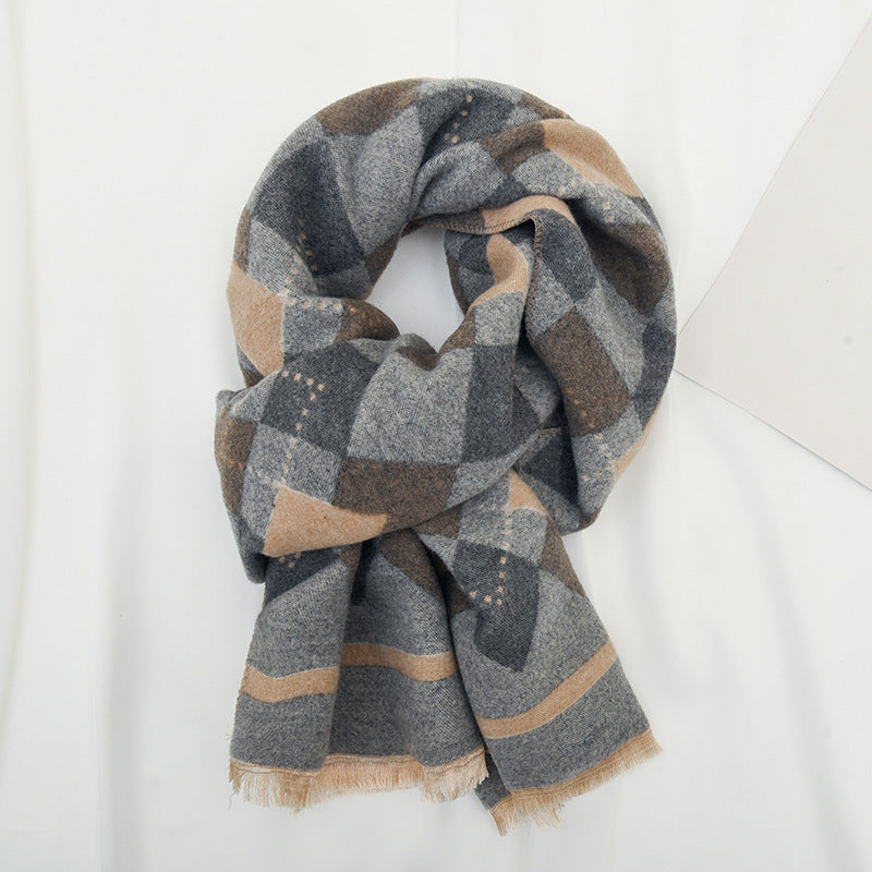 Wholesale Diamond Colored Grid Children's Winter Imitation Cashmere Warm and Thick Windproof Scarf